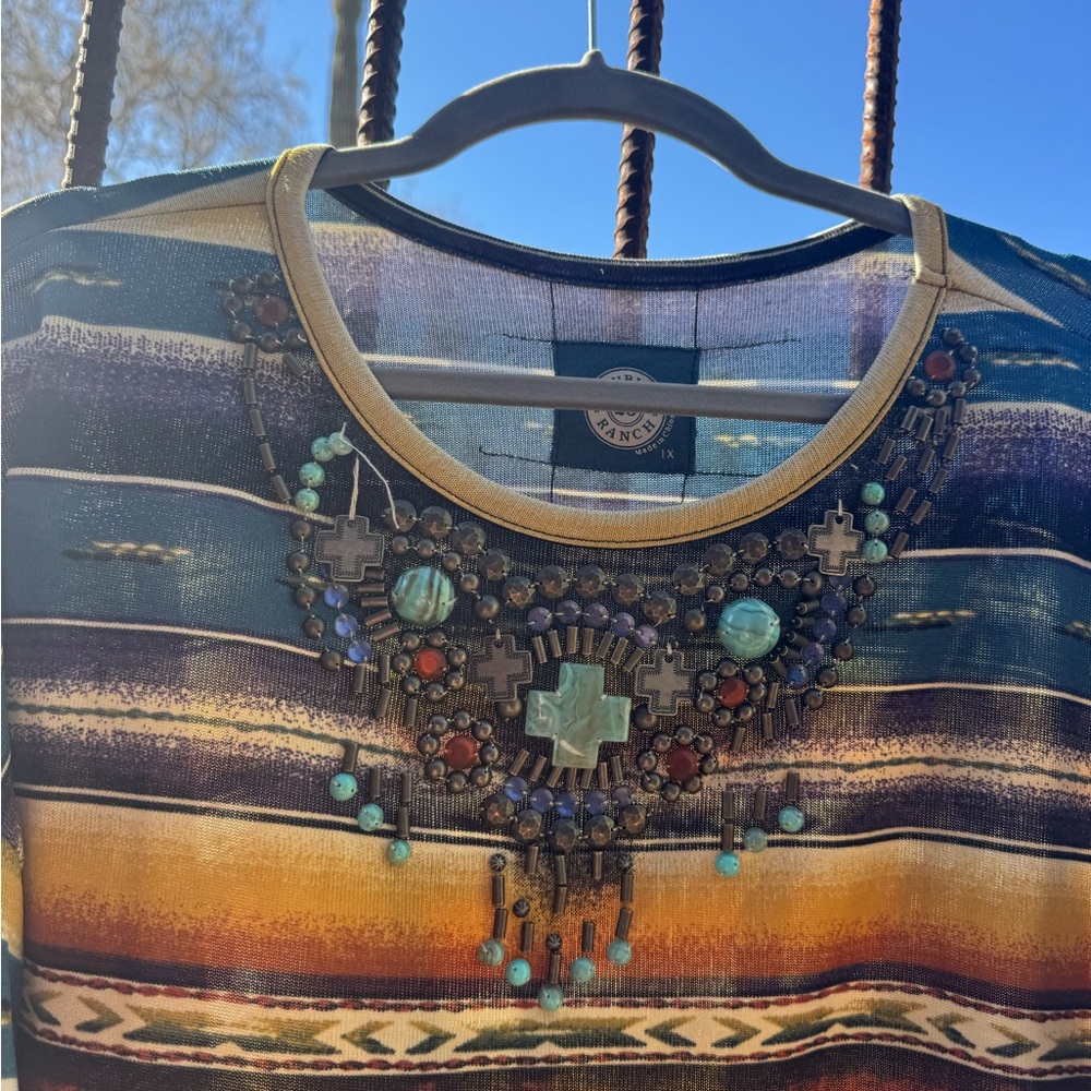 Double D Ranch Beaded Black and Gold Top - Picture 2 of 4